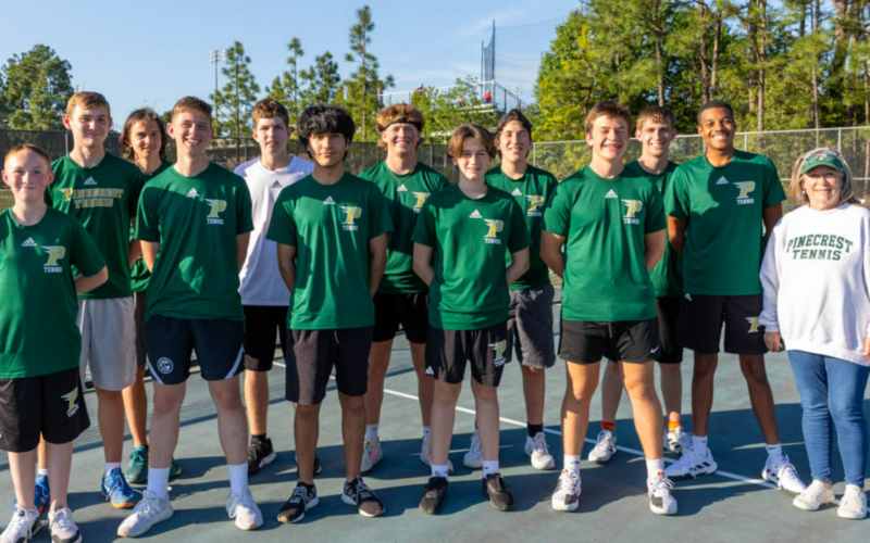 Pinecrest’s boys’ tennis team poses for a team photo after wrapping up an unbeaten conference season and league title. The Patriots now head to the playoffs as a No. 5 seed. David Sinclair