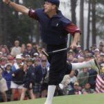 Payne Stewart celebrates after winning the U.S. Open golf championship at Pinehurst No. 2 in 1999. The U.S. Open returns to Pinehurst for the fourth time. (Chuck Burton/AP Photo)