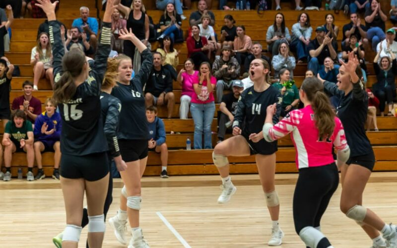 Pinecrest celebrates a home win over Union Pines on senior night, one of three victories the Patriots had over the Vikings last season (David Sinclair for the North State Journal)