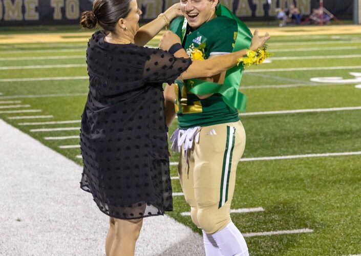 Pinecrest linebacker Blake Stroven was named Junior Class Prince at the Patriots’ homecoming game earlier this month. After a week off, Stroven and Pinecrest return to the field to defend their undefeated record this week. (David Sinclair for North State Journal)